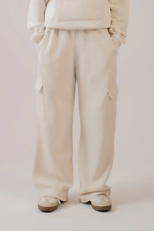 BUTTER SOFT FLEECE STRAIGHT FIT WHITE TROUSER